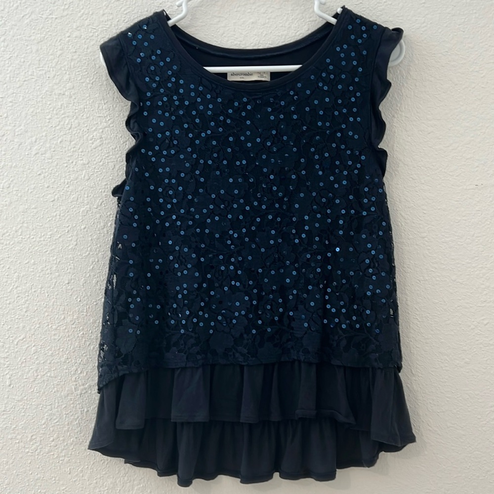 Dark Navy Sleeveless Lace Top with Sequins